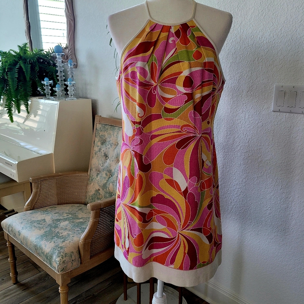 EUC Laundry by Shelli Segal Bright Multicolored Sleeveless Halter Dress Sz 12 - Picture 9 of 10
